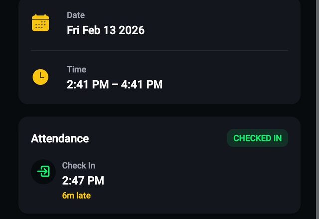 Shift details showing a guard checked in at 2:47 PM, marked 6 minutes late